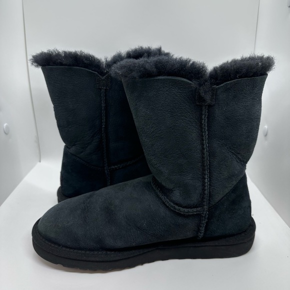 UGG Women's Bailey Button II Black Suede Sheepskin Boots - Picture 8 of 13